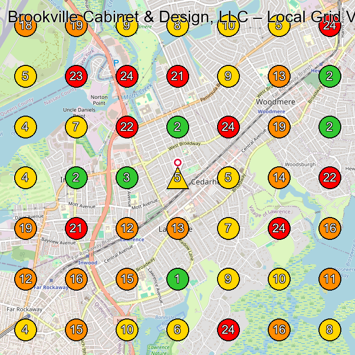 Brookville Cabinet & Design, LLC Cabinet Maker GeoGrid ranking map for Cedarhurst NY